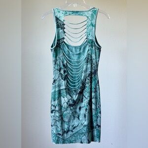 Guess Teal and Black Floral Cutout  Cotton Dress, size M